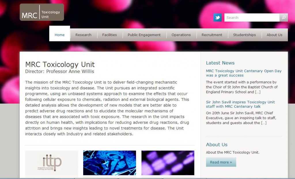 screen grab of MRC toxicology home page