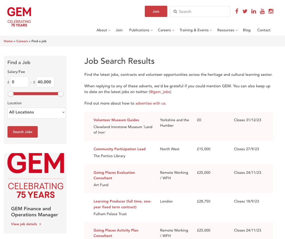 GEM jobs page